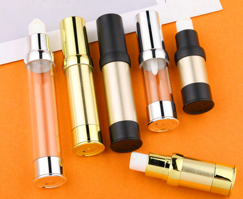 Silindir şeklinde 10ml 15ml 20ml 30ml PP plastik havasız pompa şişesi Snap losyon pompasıyla