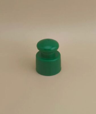 Kozmetik şişeleri için düğmeli yeşil plastik yumuşak kapağı
