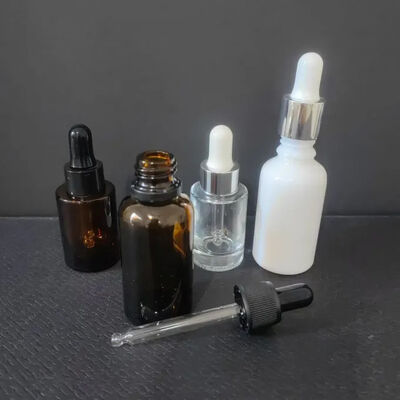 Özel Cam Eğimli Omuz 1 Oz Saç Göz Esansiyel Özü Ambalaj Cilt Bakımı Serum Şişesi 30 ml Kutu ile Buzlu Damlalık Şişe