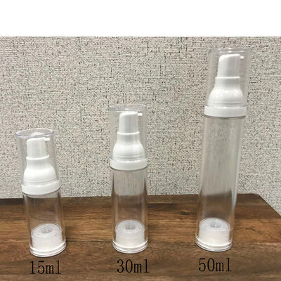 Çevre dostu 15ml 30ml 45ml 50ml Şeffaf Boş PP Plastik Kozmetik ambalaj konteyneri Serum losyon hava içermeyen pompa şişesi