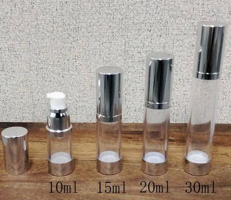Popüler losyon pompası olan silindrik Gümüş PP Plastik hava geçirmez pompa şişesi 5ml 15ml 20ml 30ml